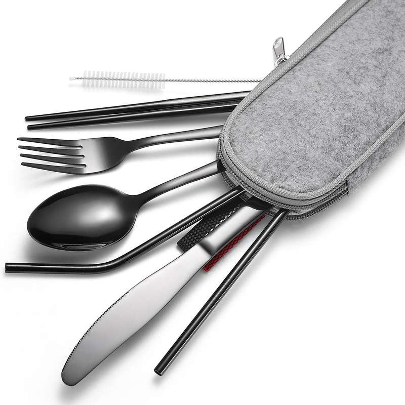 7 in 1 Cutlery Spoon Chopsticks And Straw Set Stainless Steel Portable Cutlery Set, Specification...