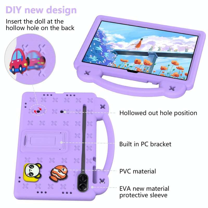 For Honor Pad X9 Handle Kickstand Children EVA Shockproof Tablet Case(Light Purple)