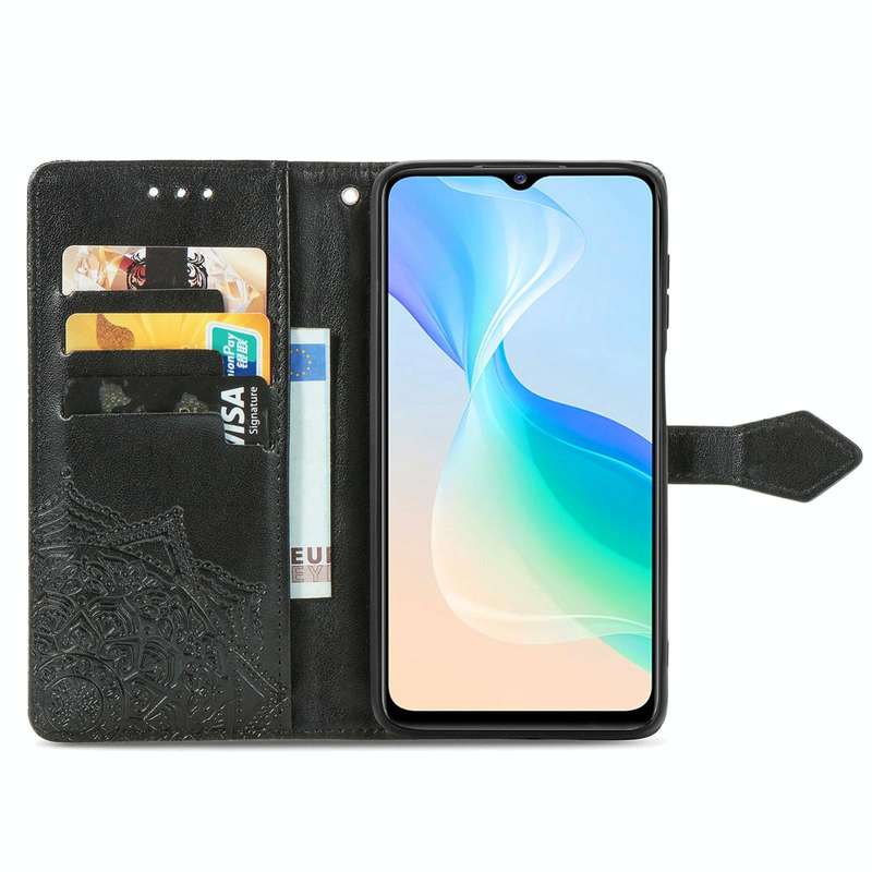 For vivo Y76 5G Mandala Flower Embossed Flip Leather Phone Case(Black)