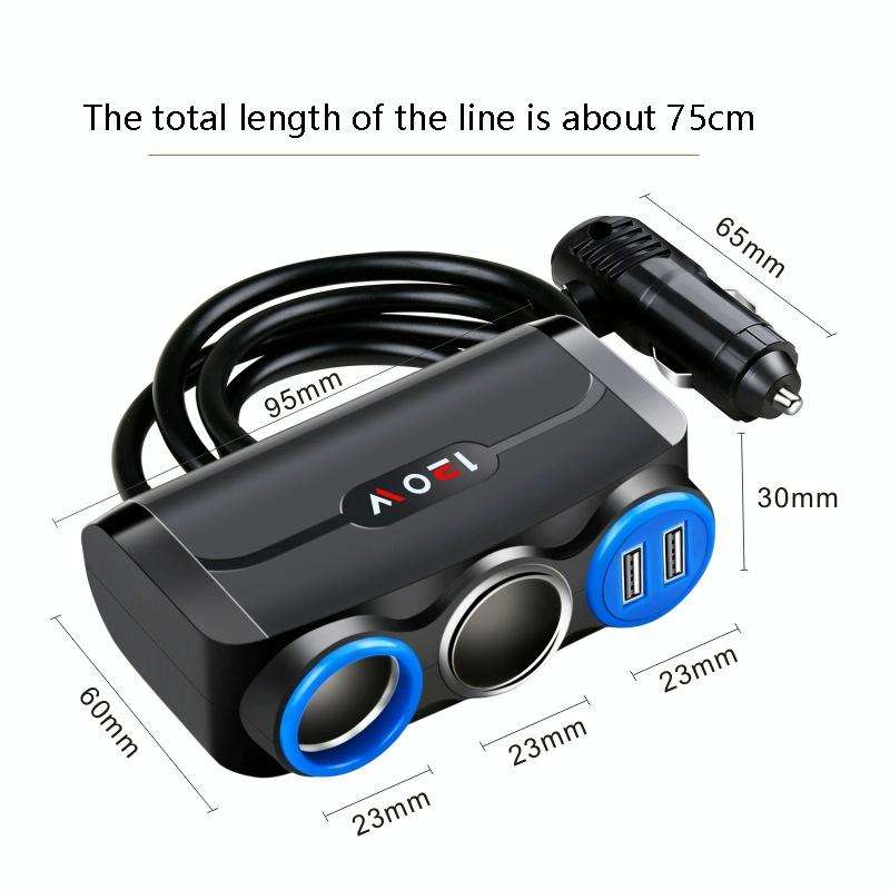Car Cigarette Lighter Multi-Function Mobile Phone Charging USB Car Charge 12/24V Adapter Plug(Bla...