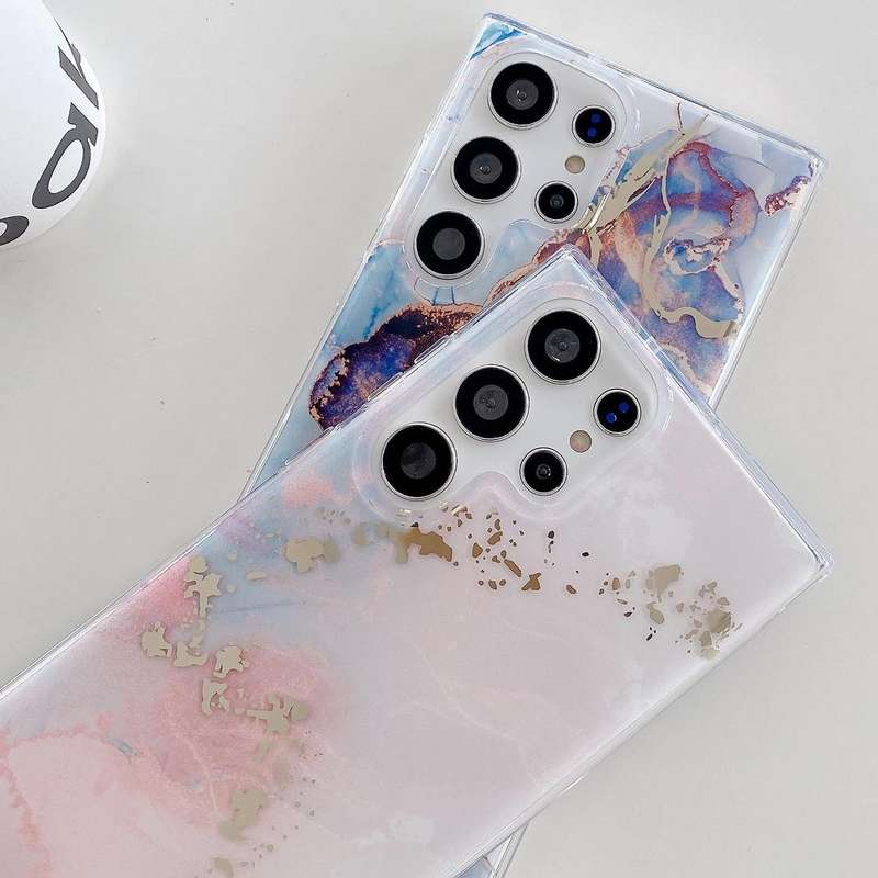 For Samsung Galaxy S23 Ultra 5G Coloured Glaze Marble Phone Case(Pink Gold)