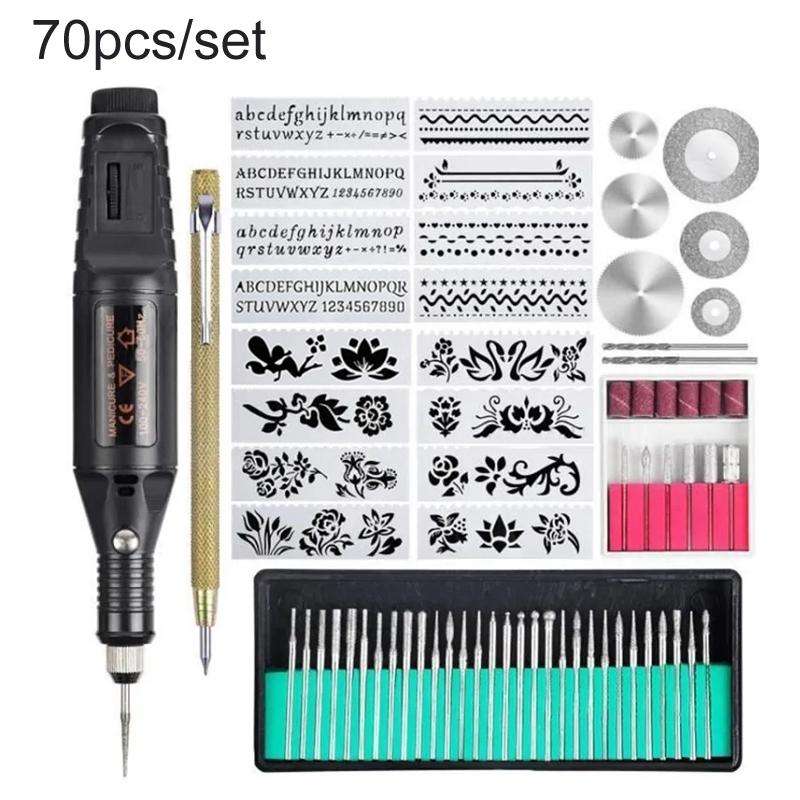 70pcs/set Mini Electric Speed Adjustable Engraving Pen Micro Electric Drill(US Plug)