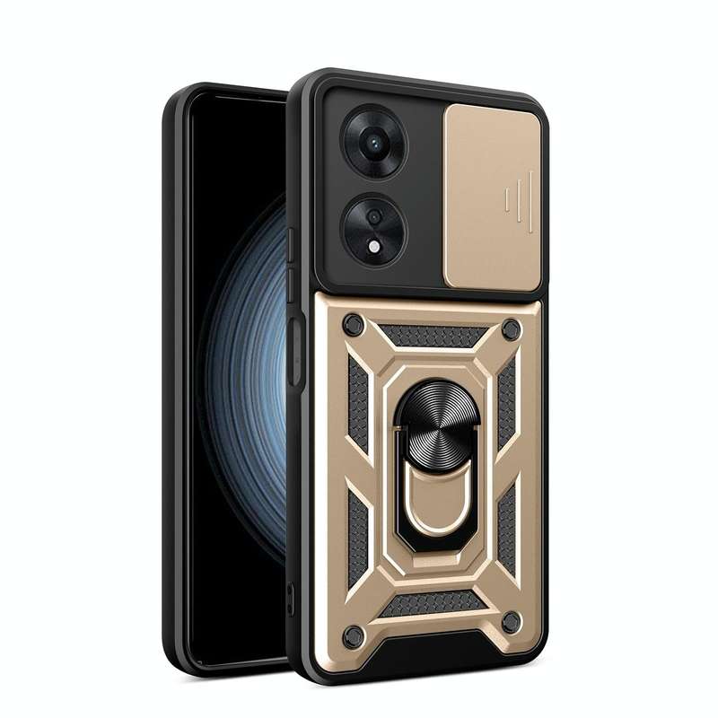 For OPPO A58 4G Global Sliding Camera Cover Design TPU Hybrid PC Phone Case(Gold)