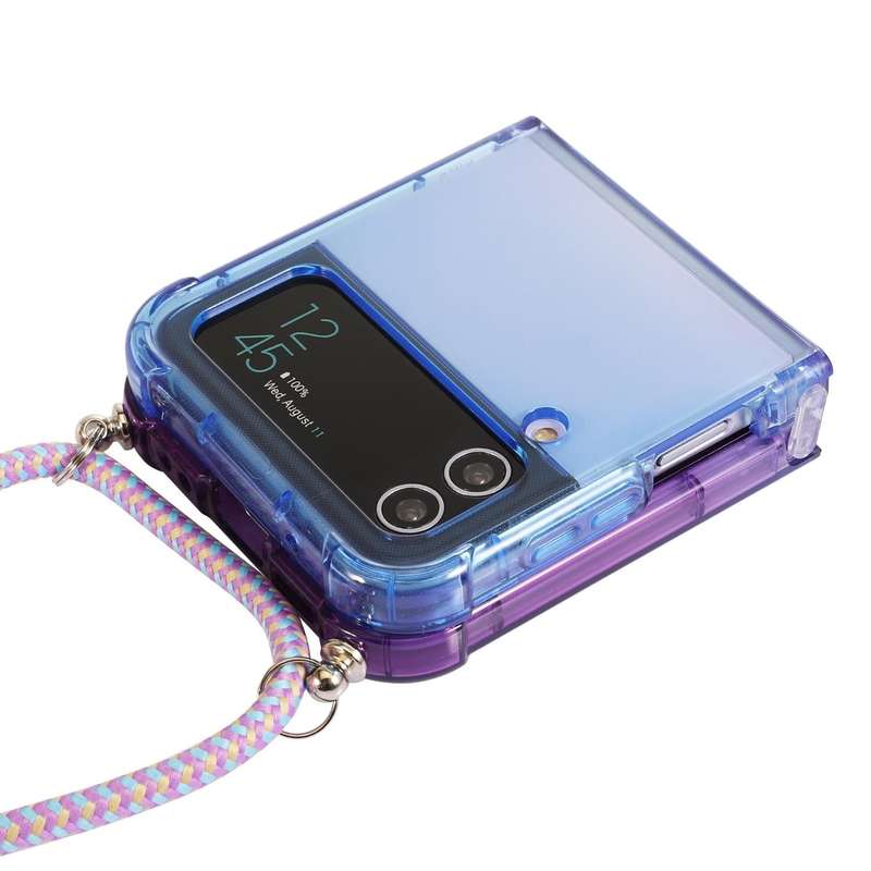 For Samsung Galaxy Z Flip4 5G Gradient Color Shockproof Phone Case with Lanyard(Gradient Purple B...