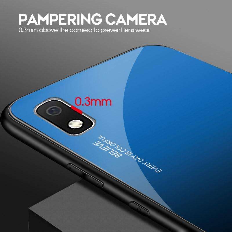 For Galaxy A10 Gradient Color Glass Case(Blue)