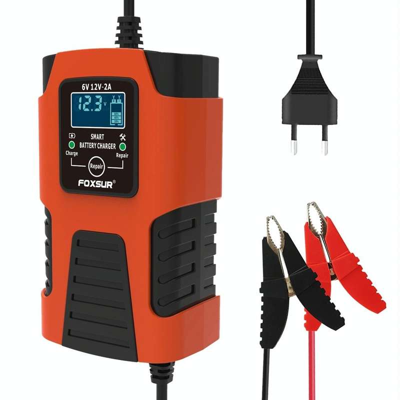 FOXSUR 2A / 6V / 12V Car / Motorcycle 3-stage Full Smart Battery Charger, Plug Type:US Plug(Red)