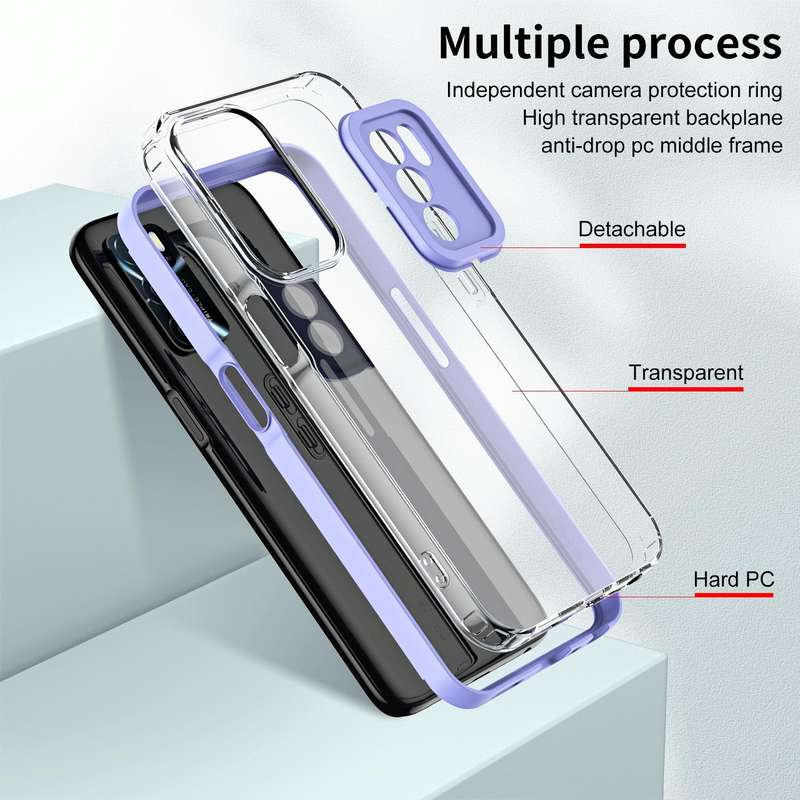 For OPPO A16 / A16s 3 in 1 Clear TPU Color PC Frame Phone Case(Purple)