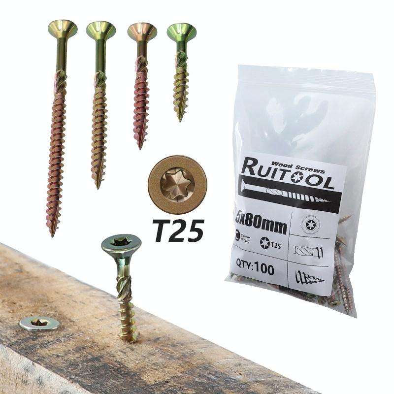 RUITOOL T25 100pcs Woodworking Screws Torx Self Tapping Screws 4.5 x 45mm