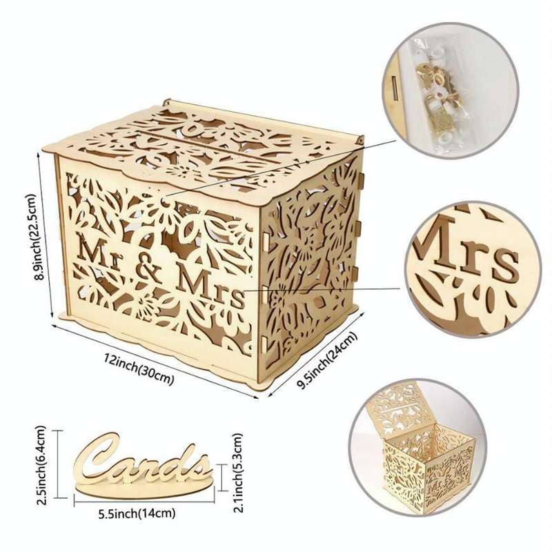 DIY Wooden Beautiful Wedding Card Box Gift Decoration Box, Size:Small