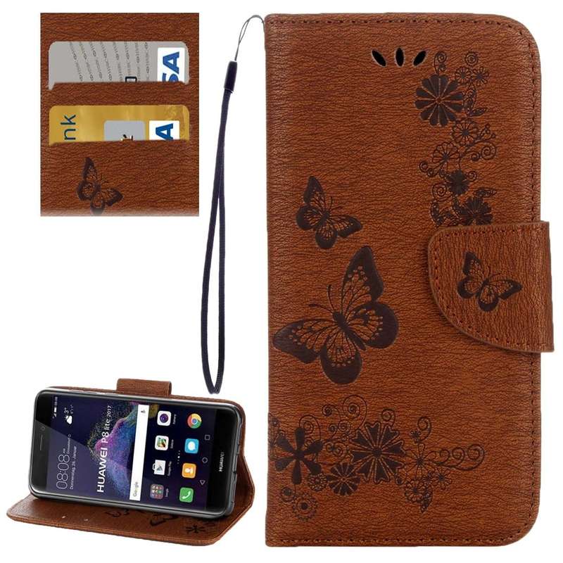For Huawei P8 Lite (2017) Butterflies Embossing Horizontal Flip Leather Case with Holder & Card S...