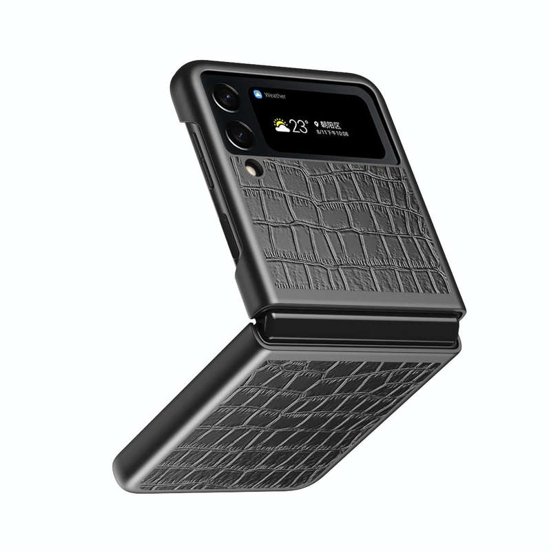 For Samsung Galaxy Z Flip4 Crocodile Texture Leather Folding Protective Phone Case(Black)