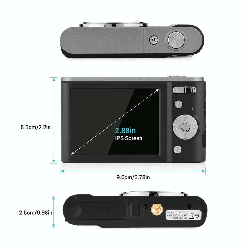 DC302 2.88 inch 44MP 16X Zoom 2.7K Full HD Digital Camera Children Card Camera, EU Plug (Black)
