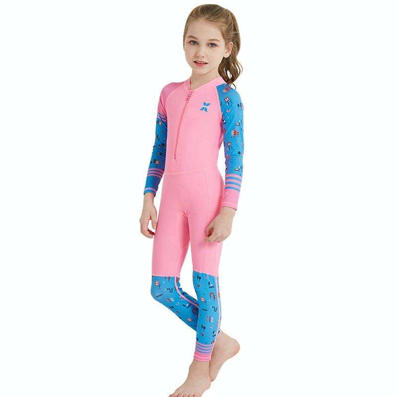 DIVE & SAIL LS-18822 Children Diving Suit Outdoor Sunscreen One-piece Swimsuit, Size: L(Girl Pink)