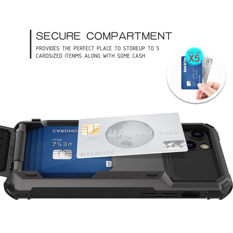 For iPhone 12 mini Scratch-Resistant Shockproof Heavy Duty Rugged Armor Protective Case with Card...