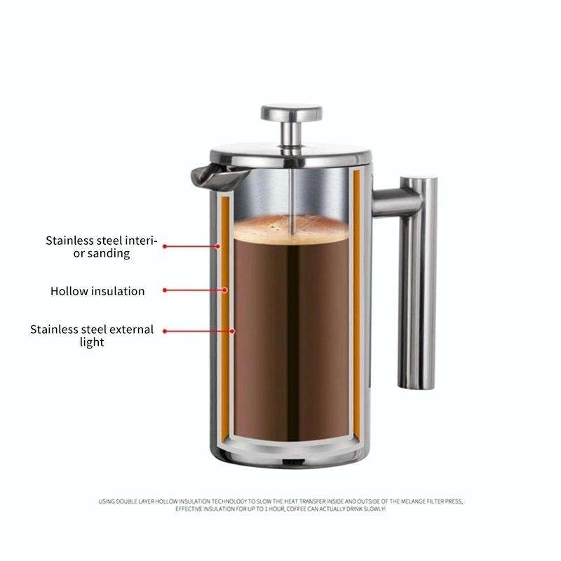 304 Stainless Steel French Pressure Coffee Pot Hand Made Tea Pot, Capacity:350ml