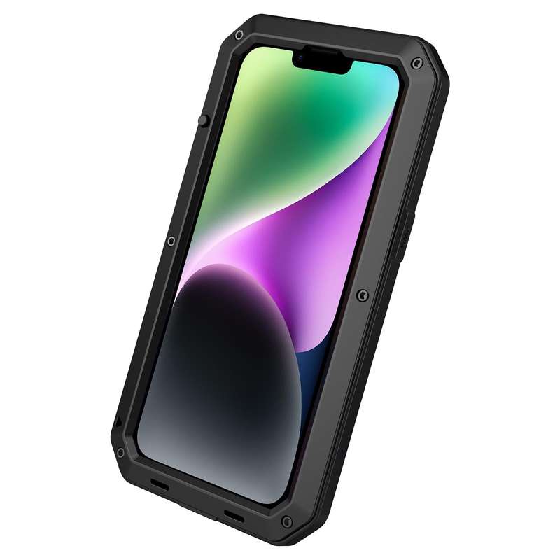 For iPhone 14 Plus Shockproof Waterproof Silicone + Zinc Alloy Case (Black)