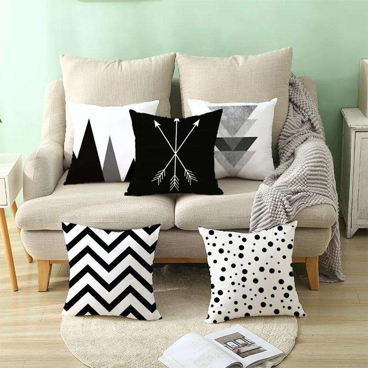 2 PCS Black and White Simple and Modern Geometric Abstract Decorative Pillowcases Polyester Throw...