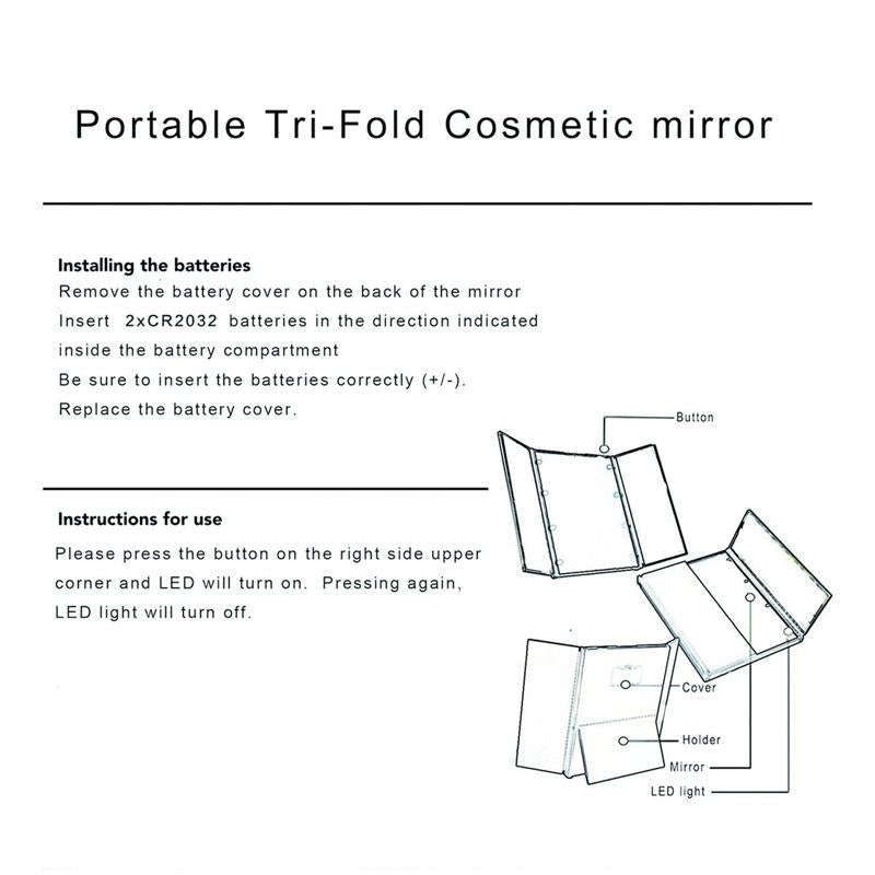 Tri-Fold Mirror LED 8 Lights Makeup Mirror(Black)
