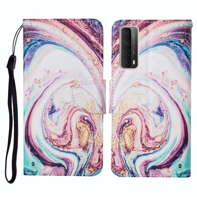 For Huawei P smart 2021 Colored Drawing Pattern Horizontal Flip Leather Case with Holder & Card S...