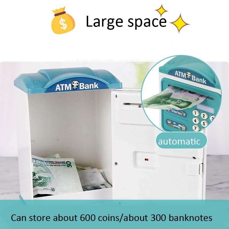 Simulation Password Fingerprint Sensor Unlocking Money Box Automatic Roll Money Safe ATM Piggy Ba...