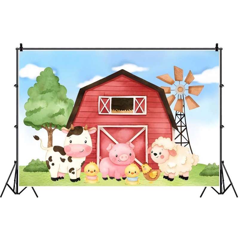 1.5m X 1m Cartoon Farm Animals Photography Backdrop Birthday Party Background Decoration(MDM10756)