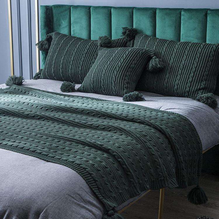 Knitted Blanket Home Casual Shawl Pillowcase Suit Without Core(Agate green)
