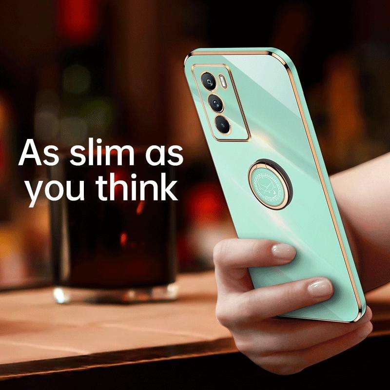For vivo Y16 4G XINLI Straight Edge 6D Electroplate TPU Phone Case with Ring Holder(Pink)