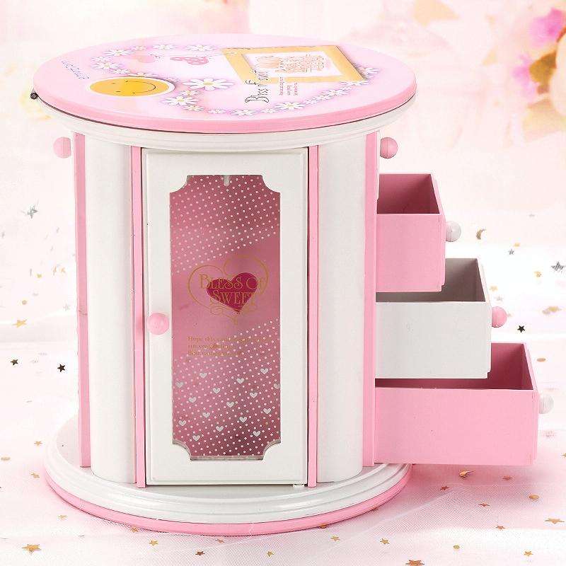 Round Three-Layer Small Drawer Storage Music Box Simple Fresh Jewelry Box Creative Gifts(White Pe...