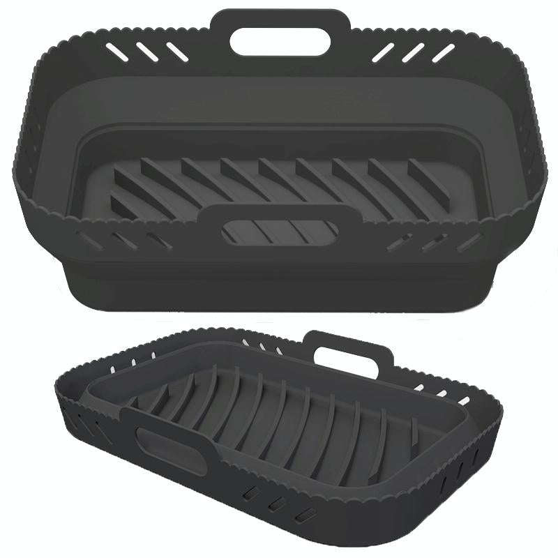 For Ninja DZ201 Air Fryer Silicone Mat Foldable Reusable Basket Tray(Black)