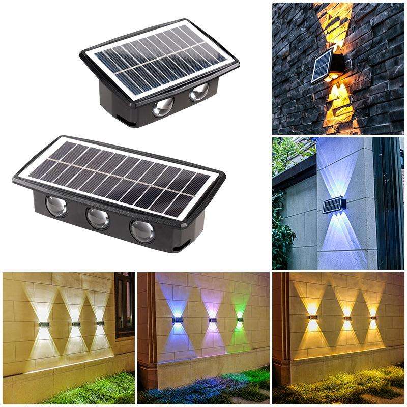 6LED Solar Wall Lamp Outdoor Waterproof Up And Down Double-headed Spotlights(Yellow Light)