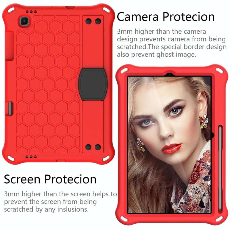 For Samsung Galaxy Tab S6 Lite P610 Honeycomb EVA + PC Shockproof Case with Strap(Red+Black)