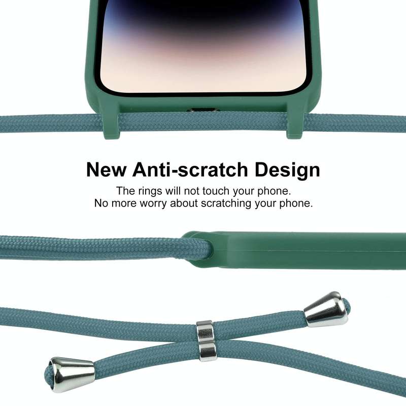 For iPhone 14 Pro Max Crossbody Lanyard Liquid Silicone Case(Emerald Green)