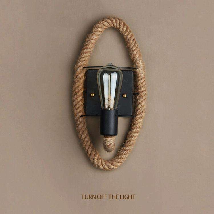 Vintage Hemp Rope Edison Light Bulb Wrought Iron Wall Lamp without Bulb(Oval)