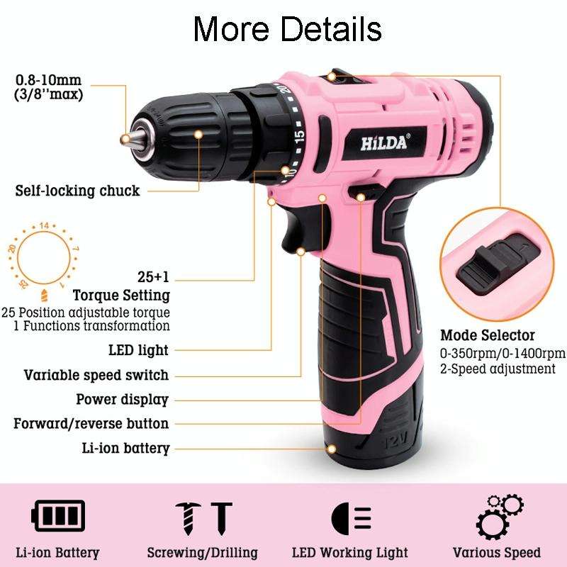 HILDA 12V Cordless Impact Drill Electrical Screwdriver, Plug: UK Plug
