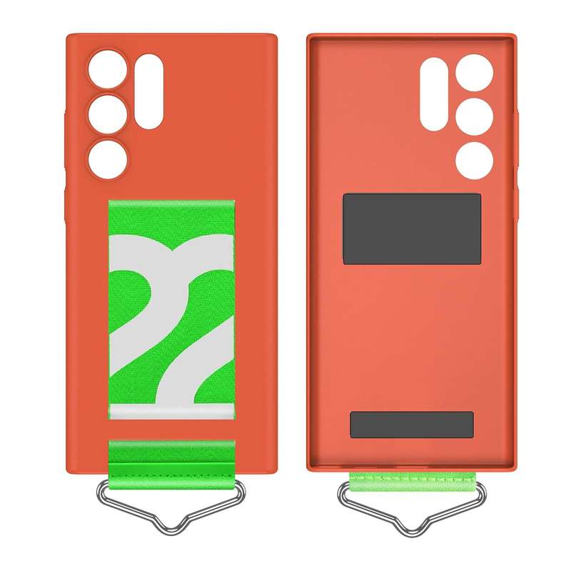 For Samsung Galaxy S22 Ultra 5G Slim Wrist Strap Bracket PC Phone Case(Dark Pink+Green Strap)