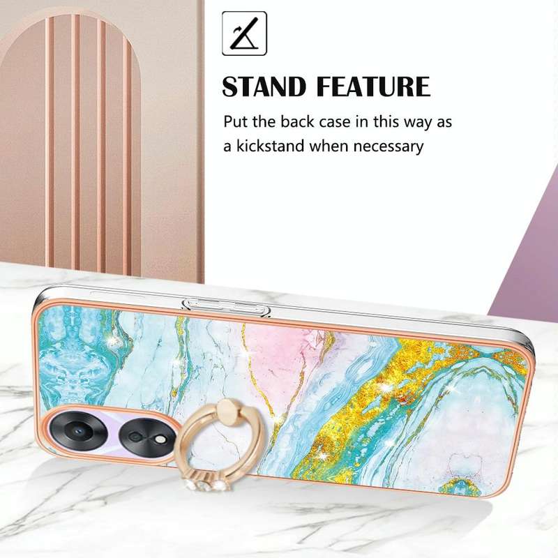 For OPPO A78 / A58 Electroplating Marble IMD TPU Phone Case with Ring Holder(Green 004)