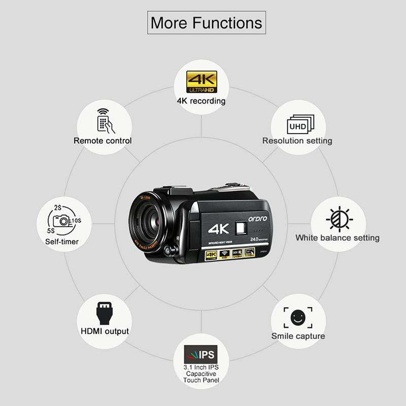 ORDRO AC3 3.1 inch IPS Screen 4K Full HD 13MP Night Vision WiFi Live Camcorder DV Digital Camera,...