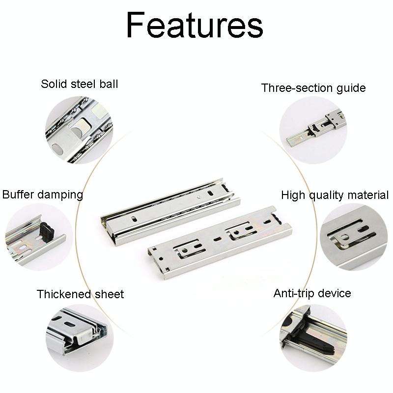 6 inch 16cm Thickened Three Sections Ball Slide Mute Drawer Track Rail