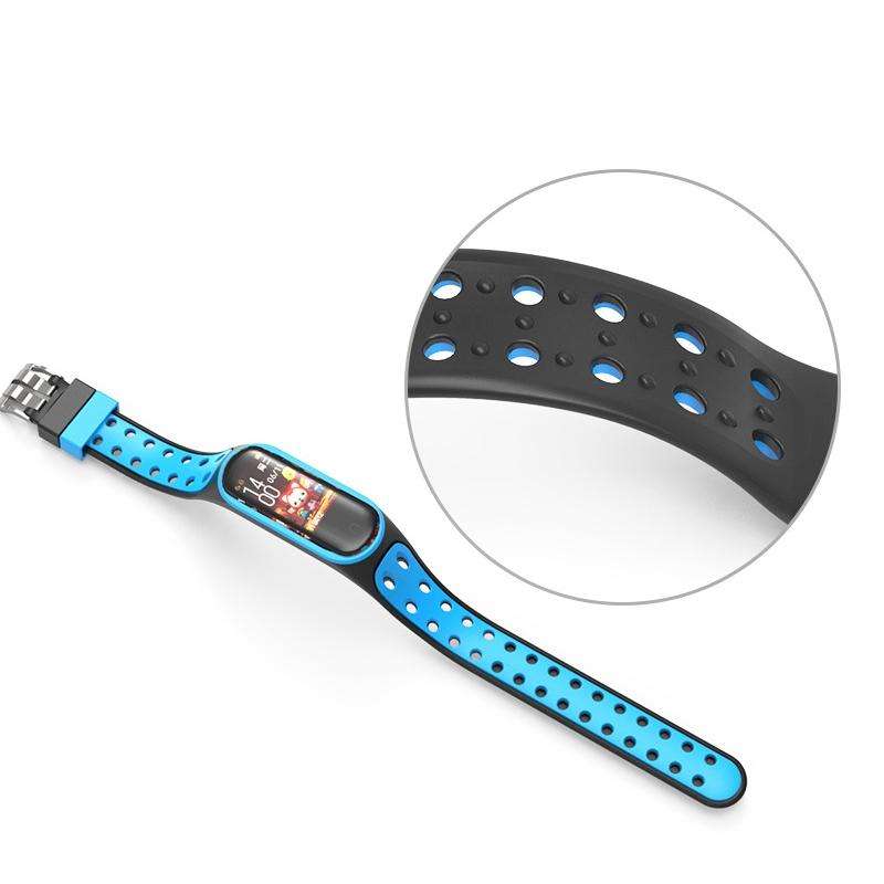 For Xiaomi Mi Band 5 Silicone Double Buckle Replacement Wrist Strap(Black+Blue)