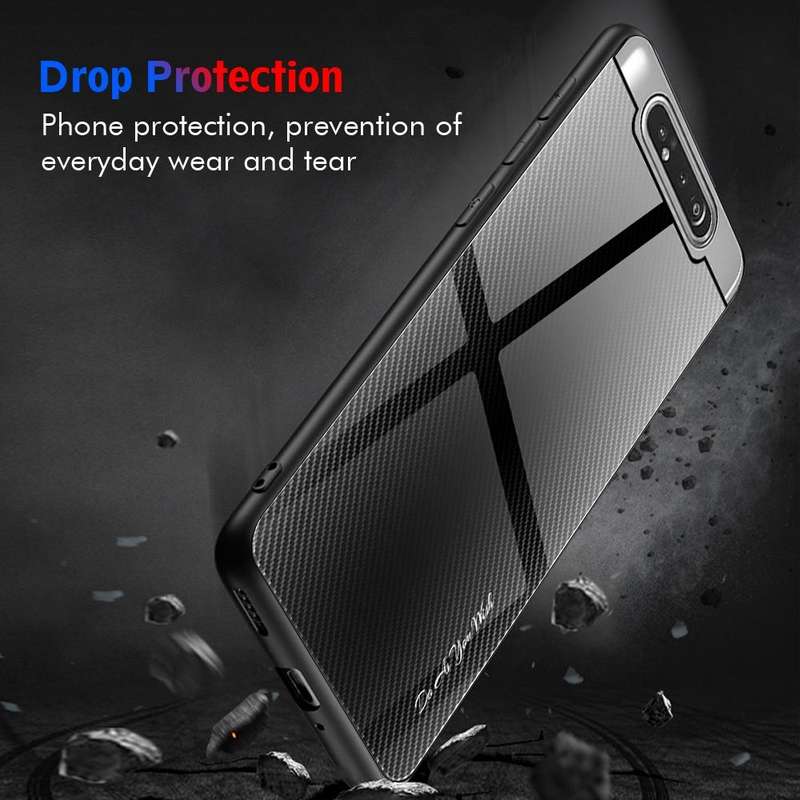 For Galaxy A80 / A90 Texture Gradient Glass Protective Case(Blue)