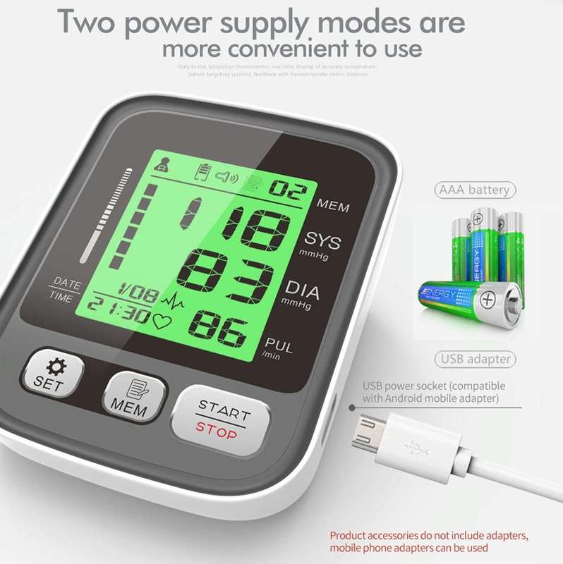 JZ-256A Tri-Color Backlight Automatic Upper Arm Sphygmomanometer Home Electronic Sphygmomanometer...