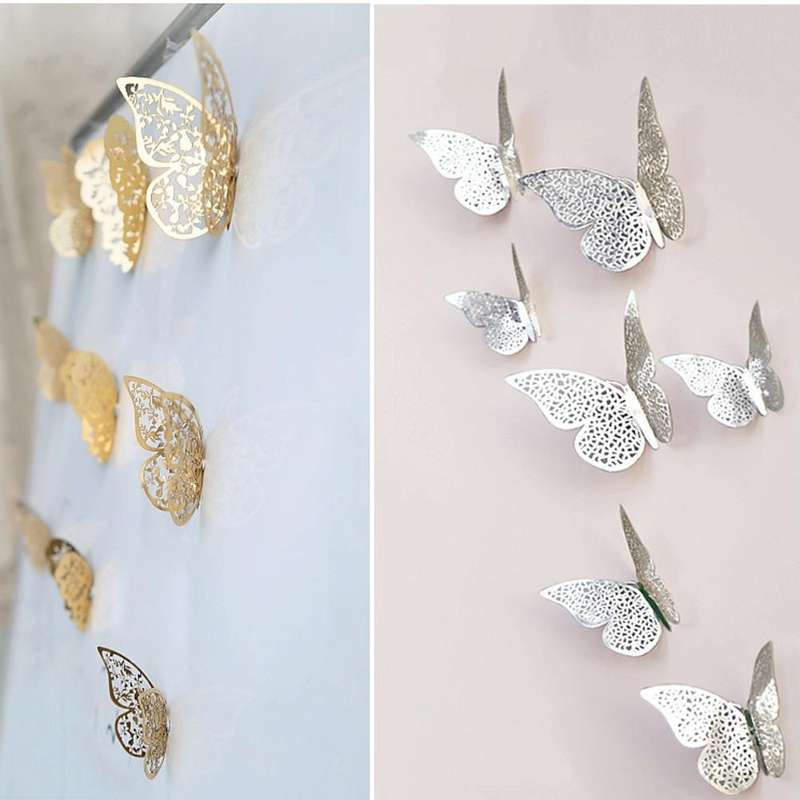 3D Wallpaper Home Decoration Hollow Butterfly Fridge Wall Stickers(Hollow Butterfly A type Silver)
