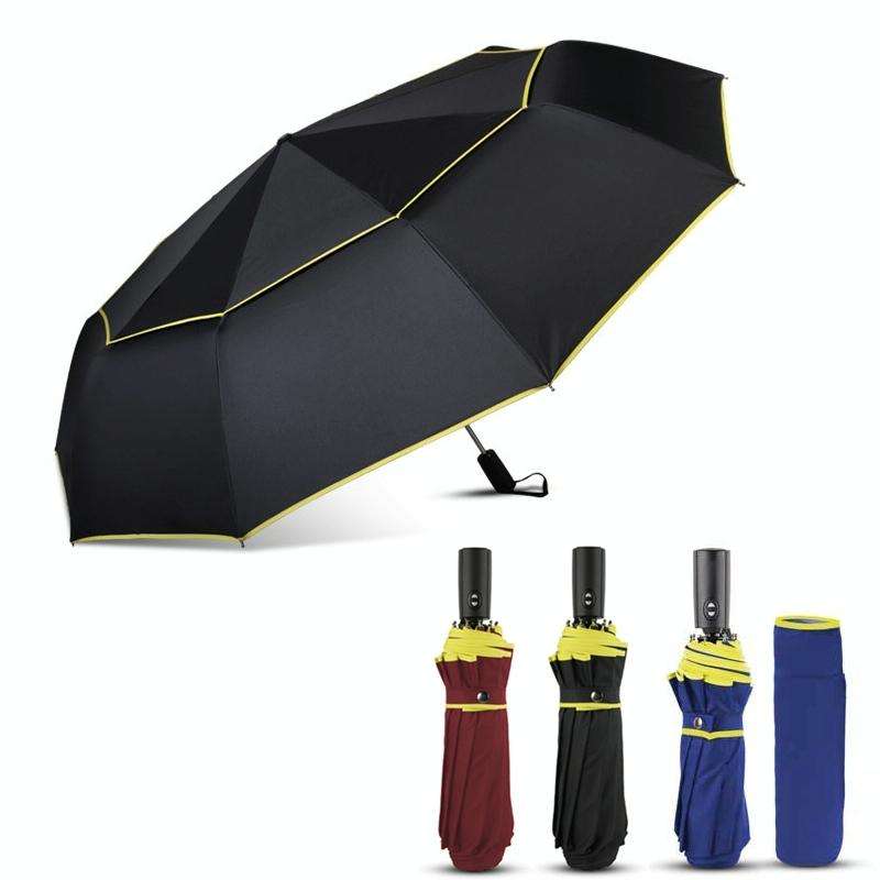 Fully-Automatic Double Rain 3 Folding Wind Resistant Travel Business Big Umbrella(Blue)