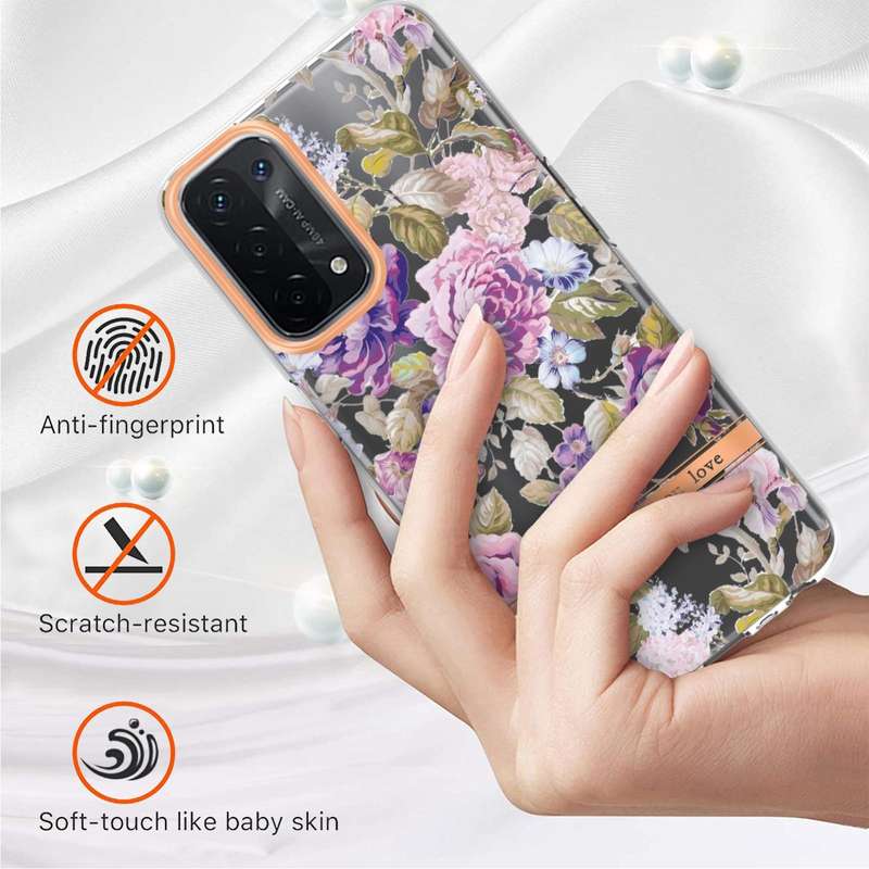 For OPPO A74 5G / A93 5G / A54 5G / A93S 5G Flowers and Plants Series IMD TPU Phone Case(Purple P...