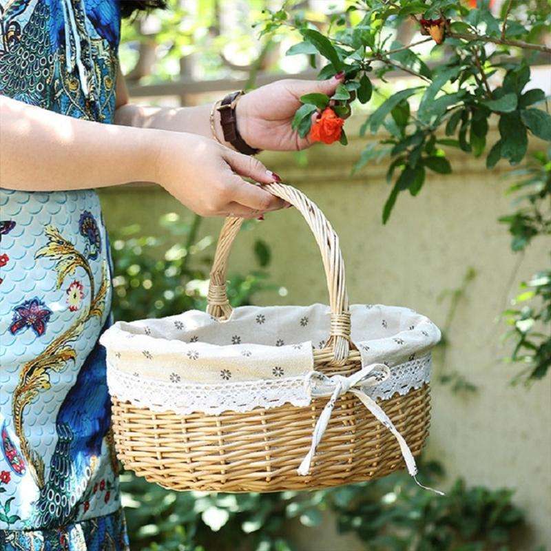 Hand-woven Picnic Basket Sackcloth Rattan Storage Basket, Specification:Large(Primary Color Coffe...
