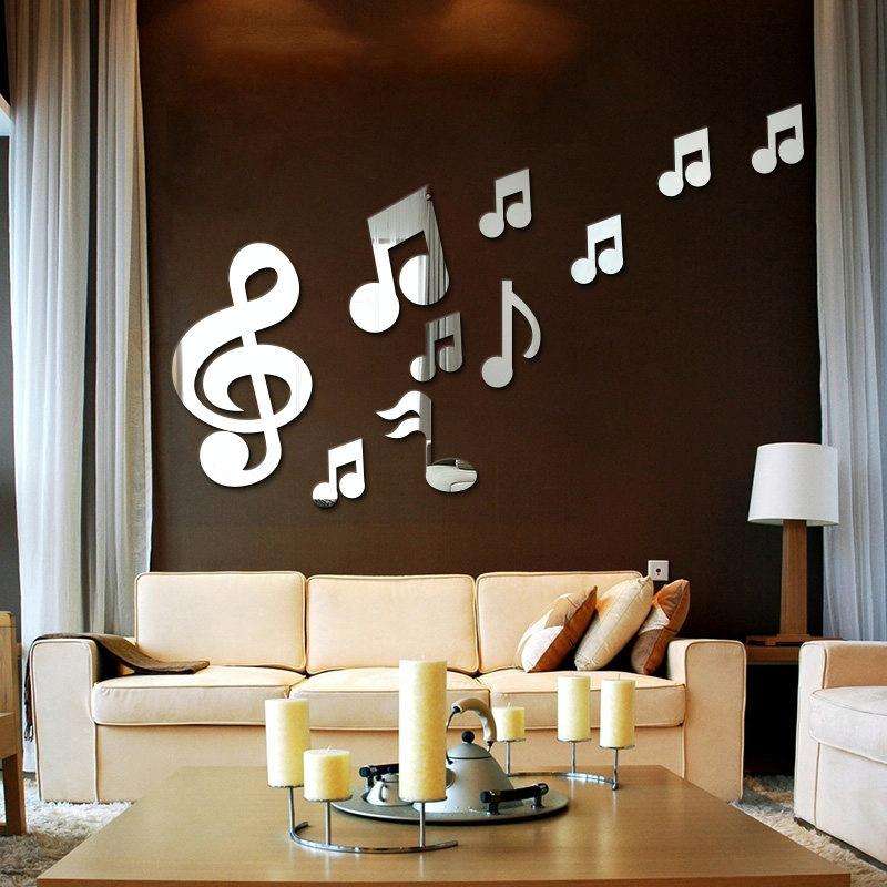 3D Musical Notes Acrylic Mirrors Wall Sticker Home Decor Living Room Wall Decoration Art DIY Wall...
