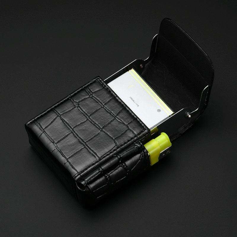 PU Leather Cigarette Case Lighter Case Business Card Case(Lychee Pattern Coffee)