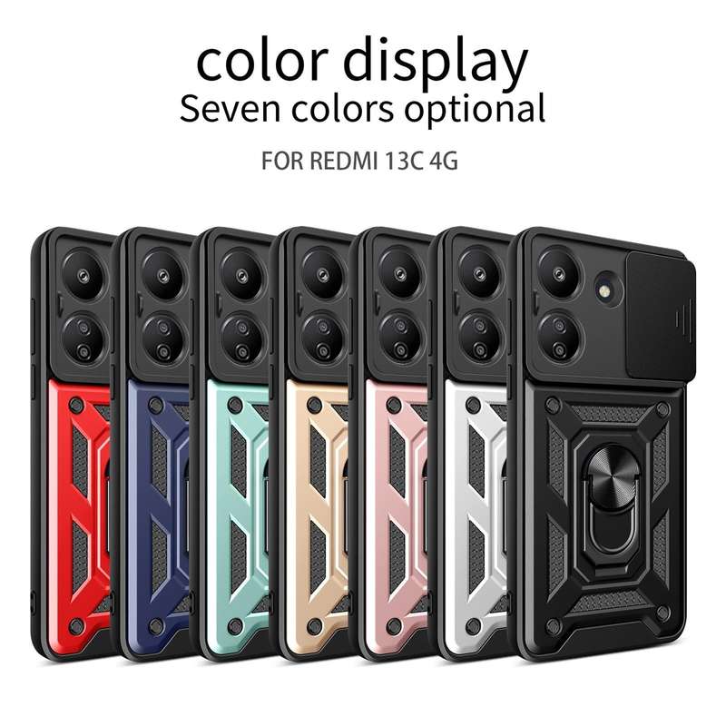 For Xiaomi Redmi 13C 4G Sliding Camera Cover Design TPU Hybrid PC Phone Case(Rose Gold)