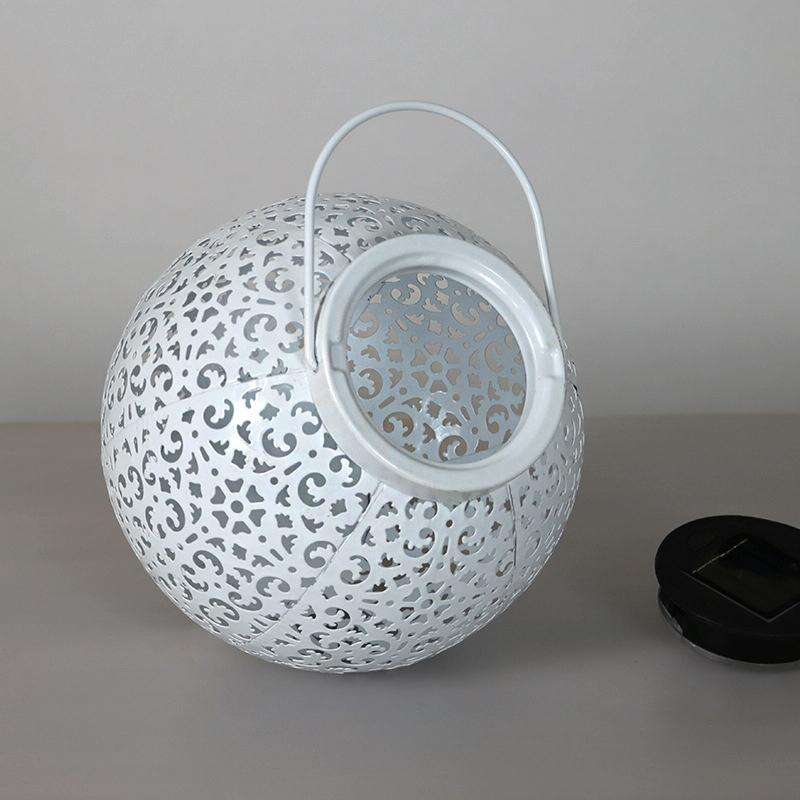 Outdoor Garden Decoration LED Solar Wrought Iron Hollow Ball Shape Portable Lamp(Blue)