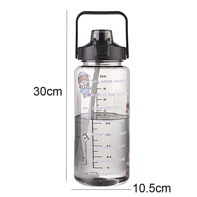 GYBL4503 2000ml Large-capacity Outdoor Sports Water Bottle with Straw, Spec: Pink+Stickers